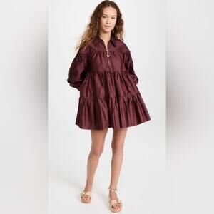 Aje. Wine red tiered zip Francis Mini Dress